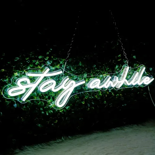 Letreros de neón con texto en inglés "Stay Awhile", LED regulable para decoración de pared, de 19.7 x 5 pulgadas, luz de neón alimentada por USB