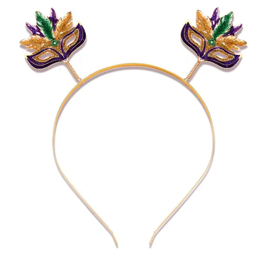 Miniatura 8 de NVENF Diadema de Mardi Gras con diamantes de imitación de flor de lis, máscara de letras de carnaval, aro para el cabello, accesorio para el cabello