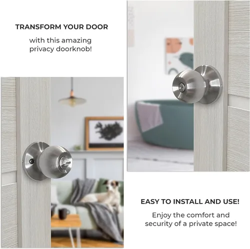 Miniatura 2 de A Key Tech Juego completo de pomo de puerta de privacidad y 3 bisagras de puerta con tapón magnético para puerta, kit completo de herrajes