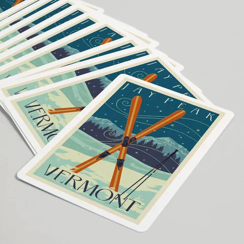 Miniatura 5 de Jay Peak, Vermont, Cross Skis, Letterpress (52 cartas de juego, baraja de cartas de tamaño póker con comodines)
