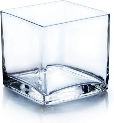 Miniatura 13 de WGV - Jarrón de cristal en forma de cubo a granel, portavelas, 3 x 3 x 3 pulgadas, contenedor transparente elegante con decoración floral