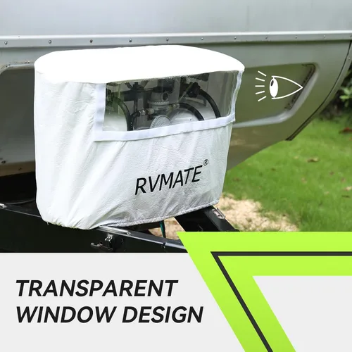 Miniatura 5 de RVMATE Cubierta de tanque de propano para caravana, impermeable, anti-UV, cubierta de tanque de propano blanco, se adapta a tanques de propano dual