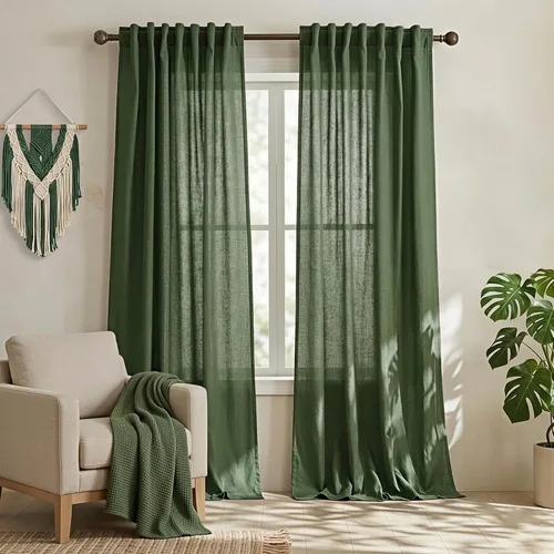 Miniatura 93 de Cortinas de lino azul claro de 90 pulgadas de largo para sala de estar, dormitorio de niñas, guardería, decoración acogedora de verano, bolsillo