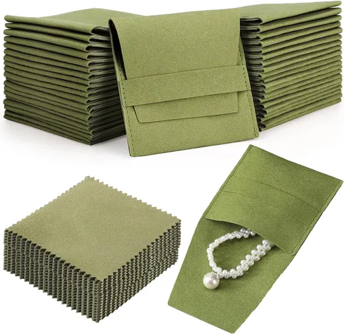Miniatura 14 de 120 piezas de microfibra bolsa de joyería 3.1x3.1 in bolsa de embalaje regalo de lujo correa fija estilo sobre embalaje con paño de limpieza (beige)