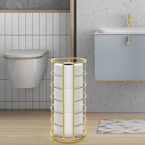 Miniatura 8 de NearMoon Soporte organizador de papel higiénico, almacenamiento de 3 rollos de papel higiénico, accesorio de baño de metal, soporte de rollo Dorado