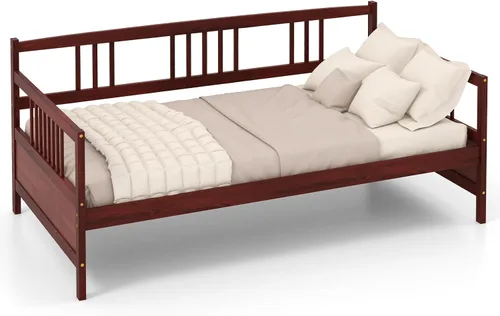 Miniatura 9 de KOMFOTT Marco de sofá cama de madera tamaño individual, marco de cama de sofá con soporte de listones de madera, no necesita somier, marco de sofá