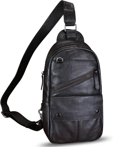 Bolso de cuero genuino para hombres y mujeres, bolso cruzado de cuero vintage, Café