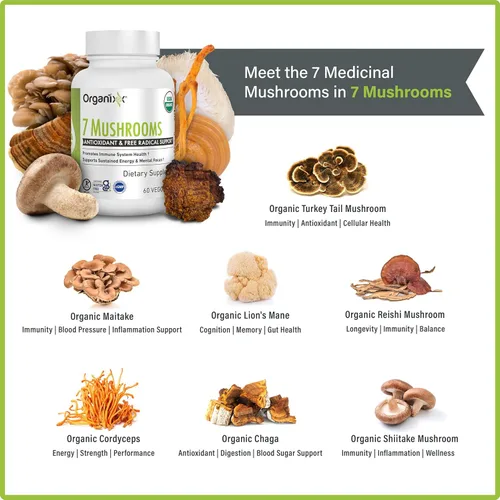 Miniatura 3 de Organixx USDA Organic Mushroom Supplement, 7 Fermented Mushrooms – Lions Mane, Shiitake, Cordyceps, Turkey Tail, Reishi – for Immune & Digestion