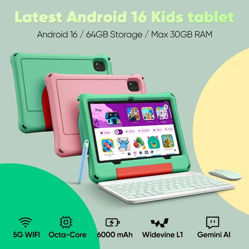 Miniatura 2 de aiprotablet Tableta para niños, Android 16 para niños de 10 pulgadas, Octa-Core 2.2 GHz con funda, 30 GB de RAM 64 GB ROM, 2 TB expandir, control