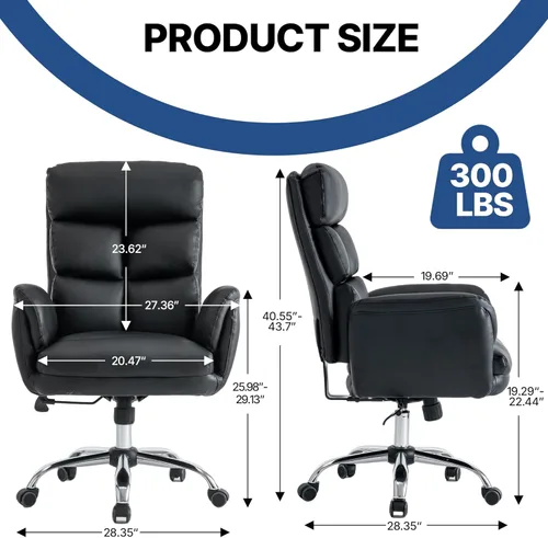 Miniatura 2 de Silla de oficina ergonómica moderna, silla giratoria de piel sintética, silla ejecutiva de escritorio para computadora con reposabrazos acolchados