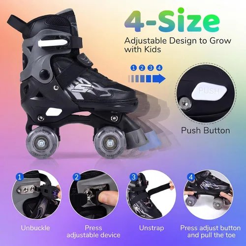 Miniatura 3 de BABY JOY Patines de ruedas ajustables en 4 tamaños para niños de 5 a 14 años de edad, niñas y adolescentes con ruedas iluminadas y protección