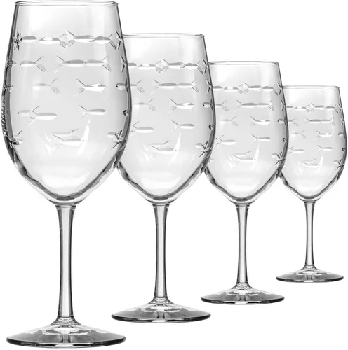Miniatura 16 de Rolf Glass School of Fish - Copas de vino blanco de 12 onzas, juego de 4 copas de vino sin plomo, copas de vino grabadas con rueda de diamante, 12oz