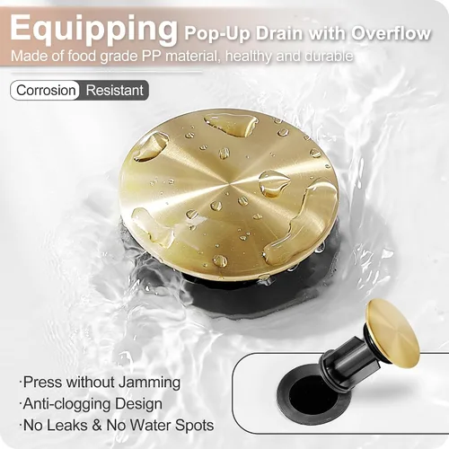 Miniatura 5 de Grifo de Baño Dorado Cascada, Grifos de Baño de Latón de 4-16 Pulgadas 3 Agujeros, Extendido 2 Manijas con Manguera de Agua Preinstalada y Desagüe