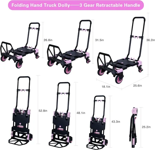 Miniatura 3 de Carretilla de mano plegable 2 en 1, carrito plegable de 330 libras con ruedas, carretilla de mano plegable con mango telescópico, carrito portátil