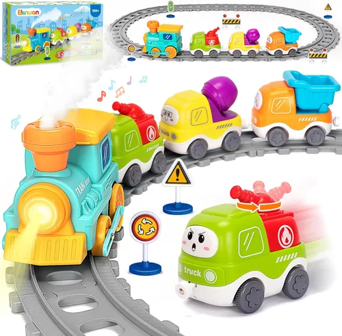 Juego de tren eléctrico para niños pequeños, juguetes realistas de tren de vapor con luces y música para niños, juguetes de camión magnético para