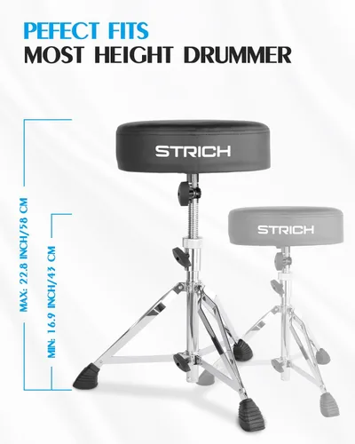 Miniatura 6 de STRICH Drum Throne, taburete de tambor acolchado ajustable en altura, silla giratoria de tambor resistente, taburete acolchado de doble soporte