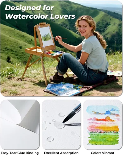 Miniatura 4 de Jusart Bloc de papel de acuarela de 9 x 12 pulgadas, 140 libras, papel de color de agua de prensa en frío, sin ácidos, para medios húmedos y secos