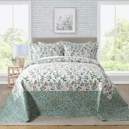 Miniatura 51 de Travan Juego de Edredón de 3 Piezas Tamaño King Colcha Acolchada Ligera Juego de Cubrecama Reversible con Estampado Floral Juego de Ropa de Cama