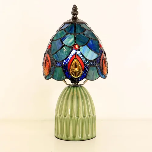 Miniatura 6 de Tiffany Stained Glass Mushroom Table Lamp 12.5 Inch -Blue Peacock Tiffany Lamp,6X6X12.5 Inch,Small Night Light,Ceramic Base, Mini Accent Light