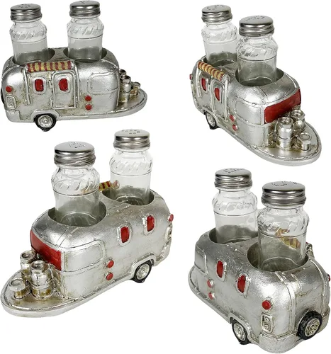 Miniatura 4 de Urbalabs RV Camper Mobile Home Trailer Air Stream Salero y Pepper Shaker Caddy Farmhouse Country Dinner Table Holder Juego de vidrio de salero