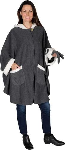 Miniatura 6 de Le Moda Capa con capucha para mujer con guantes a juego, colección de invierno, talla única