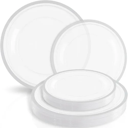 Miniatura 4 de Blue Sky Contrast Collection - Juego de platos combinados transparentes con borde dorado, (7 pulgadas, 16 unidades y 10 pulgadas, 16 unidades)