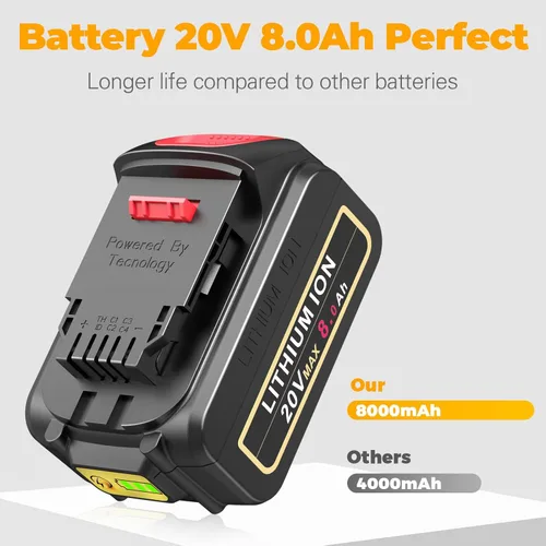 Miniatura 3 de Labtec Paquete de 2 baterías de repuesto de 8.0Ah 20V Max compatibles con herramientas Dewalt 20V XR, reemplazo DCB206 DCB200 DCB204 DCB201 DCB207