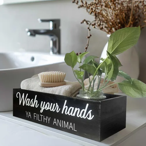 Miniatura 6 de Caja de Decoración para Baño, Canasta de Papel Higiénico con Letreros de 2 Lados Estilo Granja, Canasta para Inodoro Tank Topper Decoración Rústica