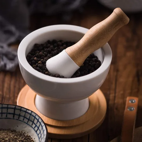 Miniatura 8 de Mortero y mortero de porcelana - Trituradora de píldoras, molinillo de especias, cuenco de hierbas, polvo de pesto - Regalo ideal - con base