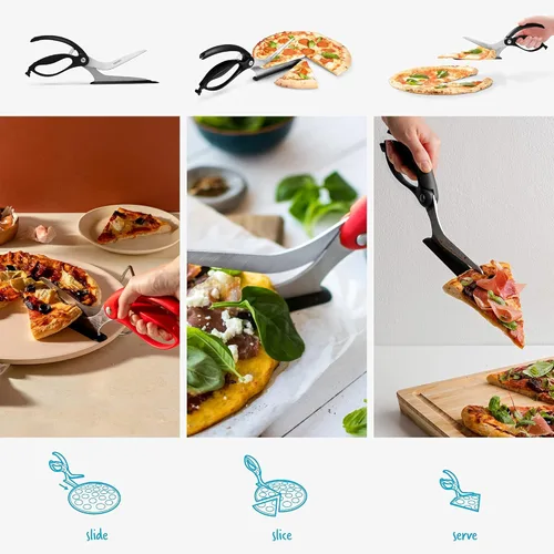 Miniatura 2 de Dreamfarm Scizza Tijeras de pizza 2 en 1 fáciles y ergonómicas con cuchillas de acero inoxidable y servidor de rebanadas antiadherente, color negro