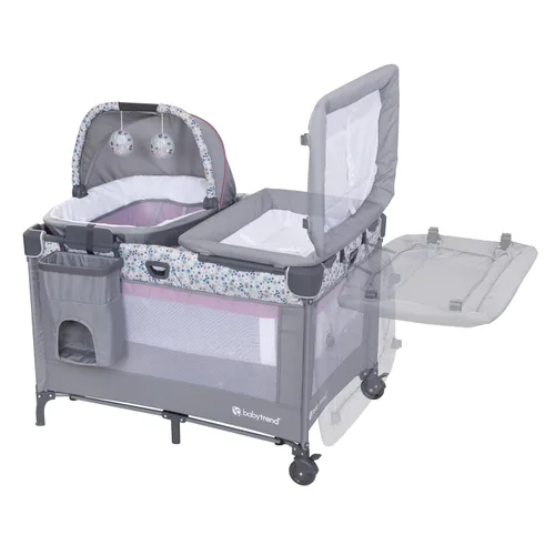 Miniatura 6 de Baby Trend Centro de Guardería con Cuna con Balanceo, Cápsula de Sueño, Cambiador con Volteado, Rosa Daisy