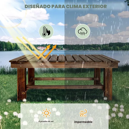 Miniatura 5 de Banco de Jardín al Aire Libre, Banco de Patio de Madera para 2 Personas, Banco Impermeable al Aire Libre Sin Respaldo, Bancos de Jardín Carbonized