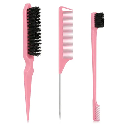 Miniatura 7 de Juego de 3 peines para peinar el cabello para mujer, incluye cepillos de burlas, cola y borde para peinar, deslizar y cepillar la espalda (negro)