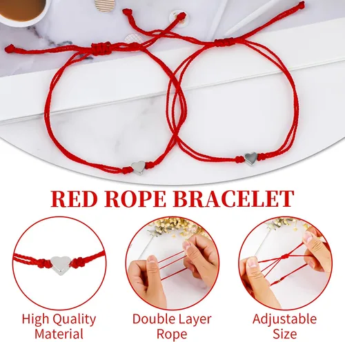 Miniatura 2 de Yolev 2 pulseras de cuerda roja para protección, pulseras de corazón a juego, pulseras de amistad, pulseras de amistad hechas a mano, pulseras