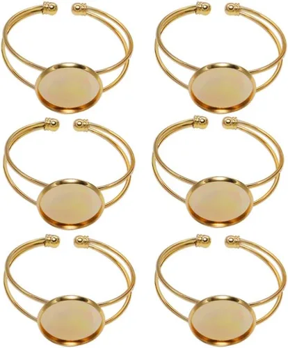 Miniatura 13 de Exceart 6 unidades de pulseras con ajuste de cabujón redondo en blanco, bandejas de bisel ajustables, pulseras para bricolaje y fabricación de joyas
