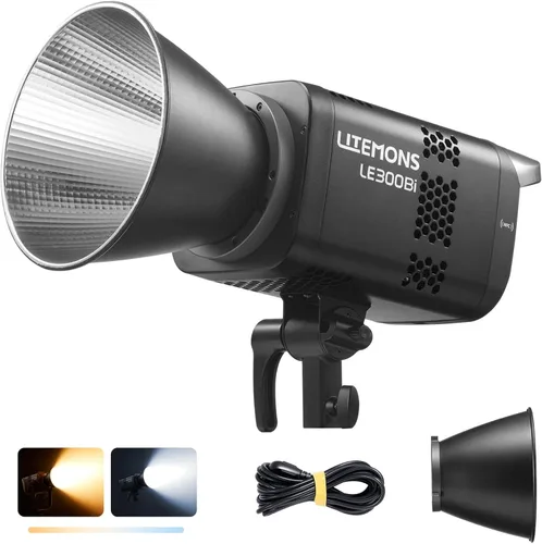 Godox Litemons LE300Bi - Luz de video LED bicolor de 300 W, 58900Lux@1M CRI98+ Studio Bright con control de aplicación, 11 efectos FX, 0-100% de