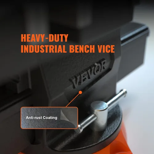 Miniatura 9 de VEVOR Tornillo de banco, ancho de mordaza de 6.5", apertura de 6.5" hacia adelante y 9.3" hacia atrás, base giratoria con bloqueo de 360 grados