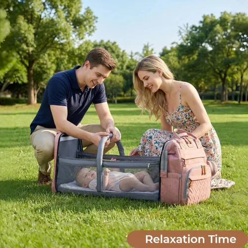 Miniatura 9 de Mochila para pañales con cambiador, bolsa de bebé de viaje multifunción, bolsa de bebé impermeable, bolsa de mamá de gran capacidad, bolsa de Rosa