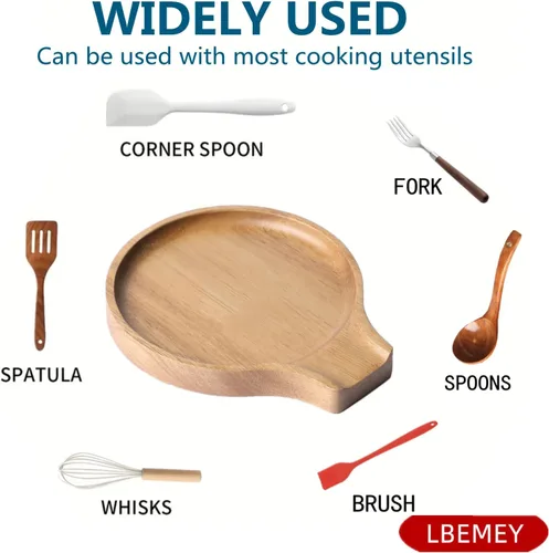 Miniatura 3 de LBEMEY Soporte para cucharas de madera de acacia para estufa, soporte redondo liso para cuchara de madera para encimera de cocina con pies de Marrón