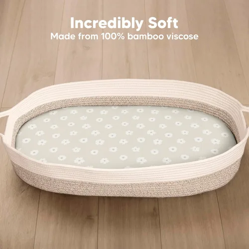 Miniatura 2 de Paquete de 2 sábanas de moisés para bebé niña y niño - 33x17 viscosa derivada de bambú, sábanas ajustables para colchón de moisés junto a la cama