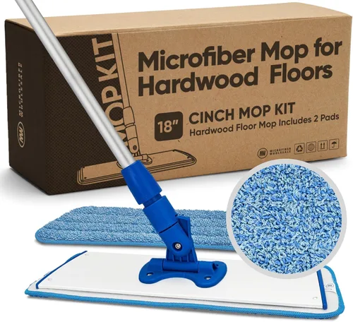 Cinch Mop - Trapeador de microfibra para suelos de madera dura, sistema de trapeadores planos para madera, azulejos, laminados, vinilo, 2 recambios