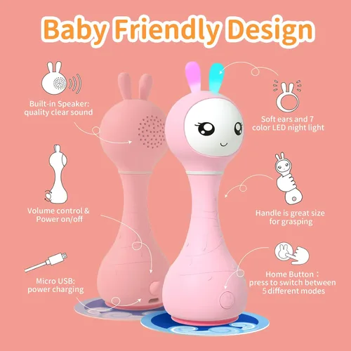 Miniatura 6 de Alilo Smarty Bunny - Sonajero inteligente para bebé con luz musical, juguetes para bebés recién nacidos de 0-3-6-12-18-24 meses, regalos para niños