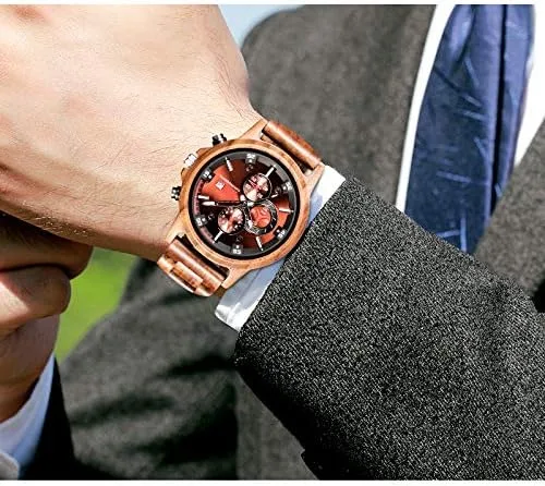 Miniatura 6 de Relojes de madera para hombre, relojes de pulsera casuales de cuarzo de madera para hombres, regalos