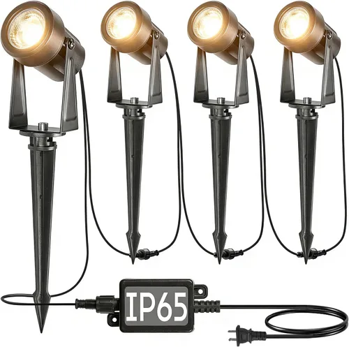SUNTHIN Iluminación de paisaje al aire libre, paquete de 4 focos para exteriores con transformador para patio, planta, césped, árbol, banderas,