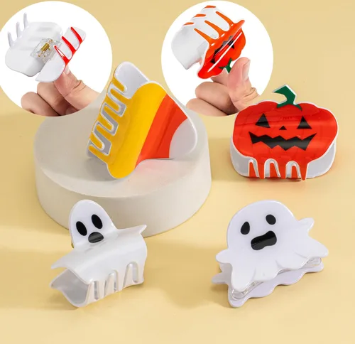 Miniatura 3 de Pinzas para el pelo de Halloween, calabaza, fantasma, caramelo, maíz, pinzas para el cabello para mujer, clip de cola de caballo festivo, clip