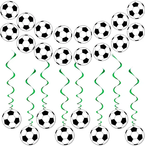 Gersoniel 32 piezas de decoraciones de fútbol para fiesta, 2 unidades, guirnaldas de pancarta de fútbol, 30 remolinos colgantes de fútbol,