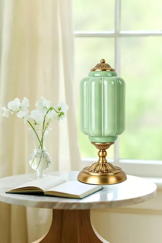 Miniatura 5 de Lámpara de mesa vintage de vidrio de leche, lámparas modernas de mediados de siglo regulables, elegante lámpara de noche Art Deco festoneada