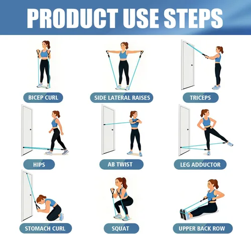 Miniatura 6 de WHATAFIT Juego de bandas de resistencia con asas, bandas de ejercicio para gimnasio en casa, equipo de entrenamiento de fuerza, incluye anclaje