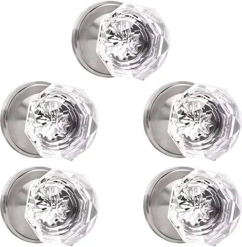 Miniatura 15 de Perillas de puerta de paso de níquel satinado, perilla de puerta de vidrio transparente interior, pomo de puerta de cristal sin llave con cerradura