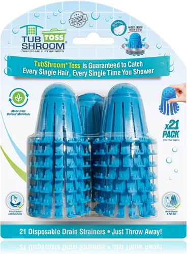 TubShroom Toss - Juego de 21 coladores de drenaje desechables para tina, atrapa el pelo para la ducha y la bañera para evitar desagües obstruidos,